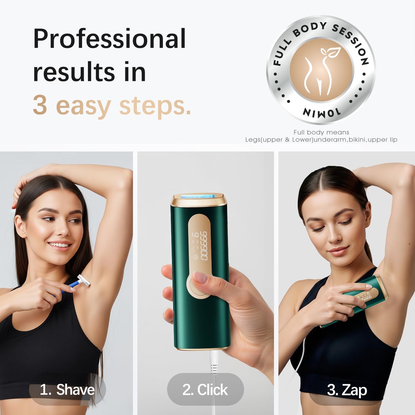 Laser Hair Removal, IPL Laser Hair Removal Device for Women & Men, Safe at-Home Nearly Painless 45°F Ice-Cooling Contact, Long-Lasting Result for Full Body & Face, Dark Green - Medaid International