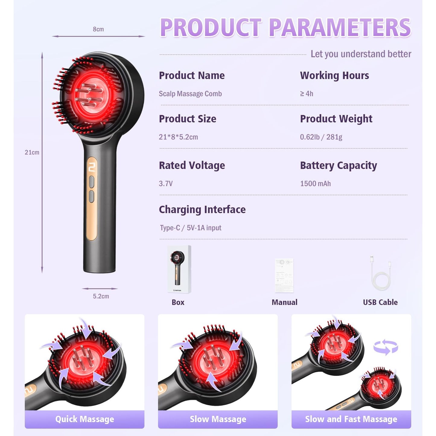 Electric Scalp Massager, 3-in-1 Hair Oil Applicator & IPX7 Waterproof Scalp Brush, Cordless, Portable Head Massager for Home & Travel, Red - Medaid International