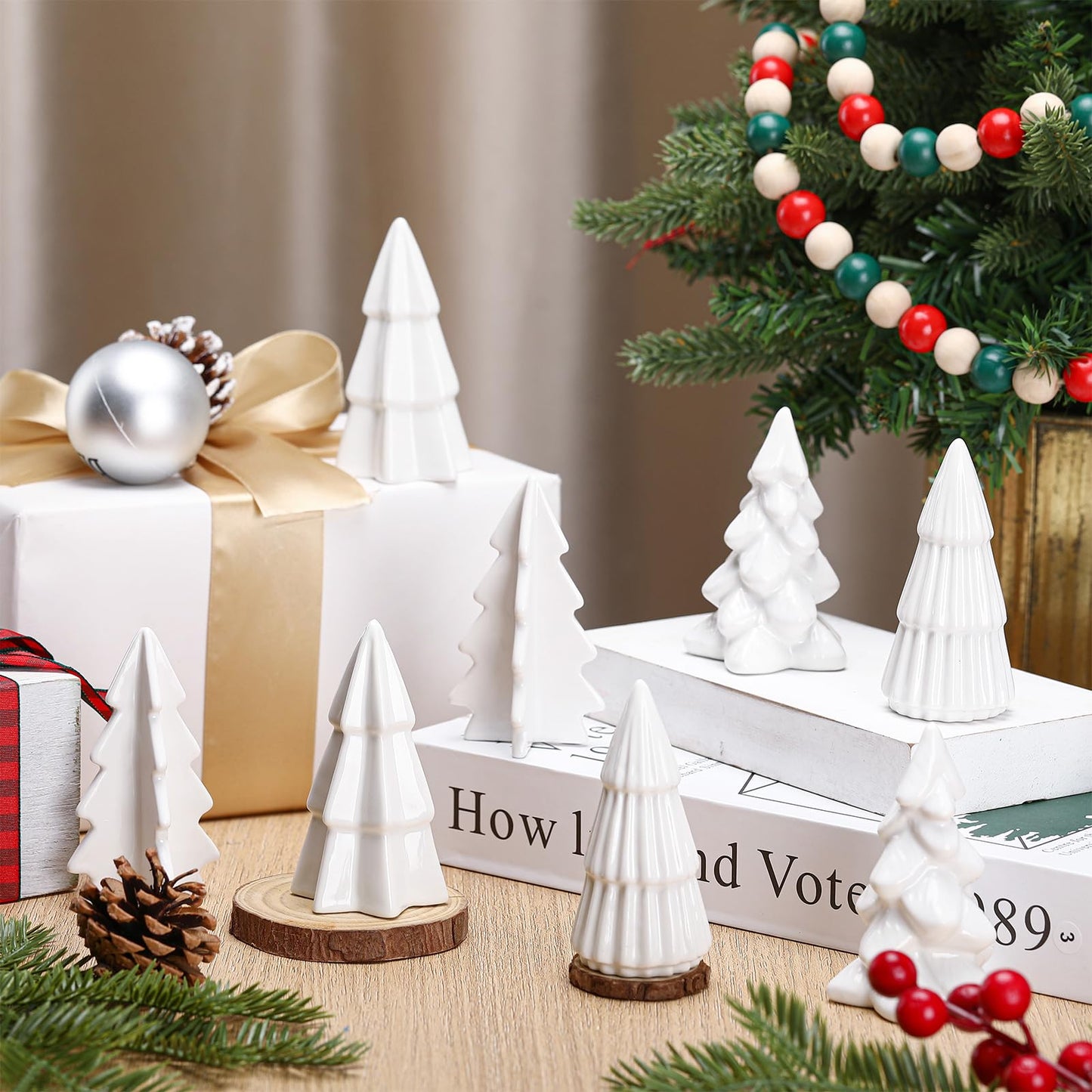 Nuenen 8 Pcs Ceramic Christmas Tree Porcelain Christmas Tree Winter Christmas Trees Mini Stoneware Trees for Mantle Vintage Table Shelf Living Room Bedroom Cabinets Office Desktop(Classic) - Medaid International