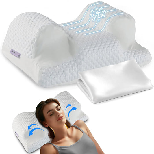 YourFacePillow, Back Sleeper Beauty Pillow, Cervical Neck Pillow Contour Memory Foam Pillow, Ergonomic Neck, Back & Shoulder Support. Back Sleeping Reduces Pressure on Skin - Cooling with Satin Case - Medaid International