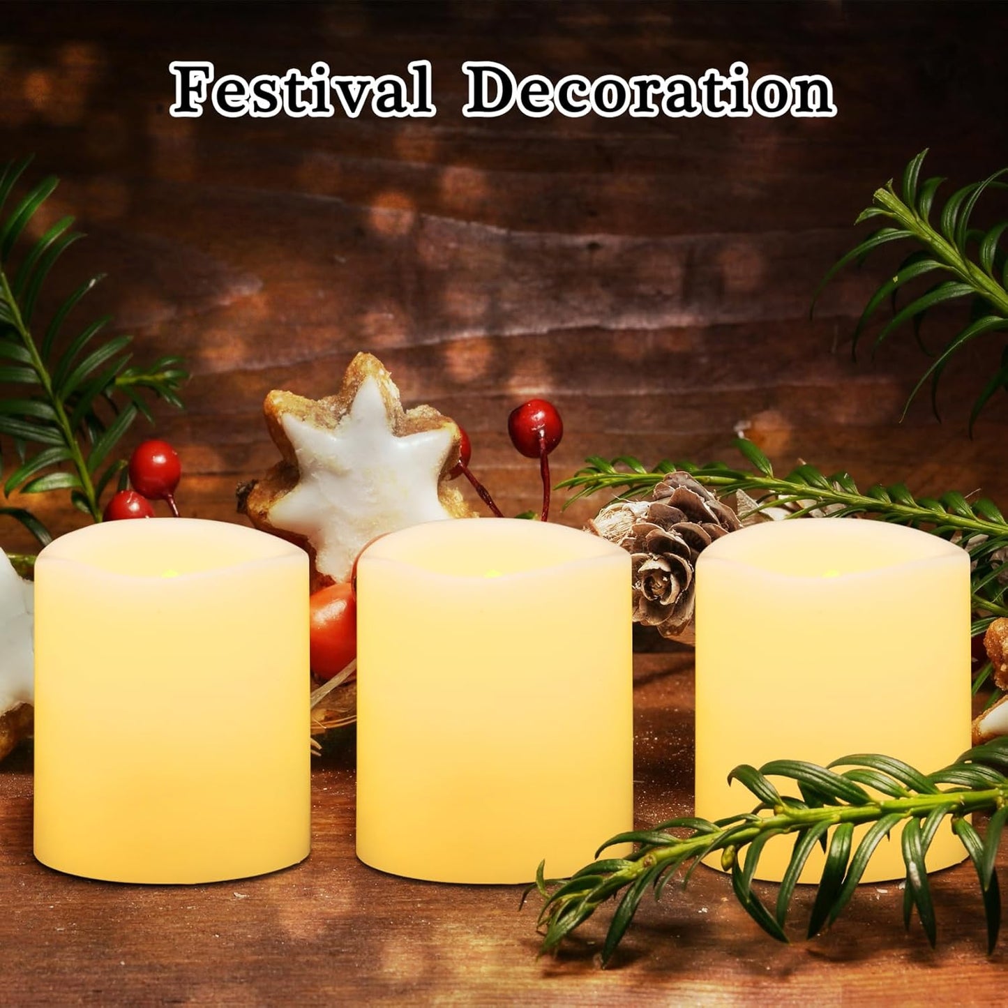 12 Pack Flameless LED Votive Candles with Timer, Battery Operated Flickering Electric Fake Tealights Candles for Weeding, Christmas, Home Decoration, Warm White, 1.5" x 1.7" - Medaid - Lebanon