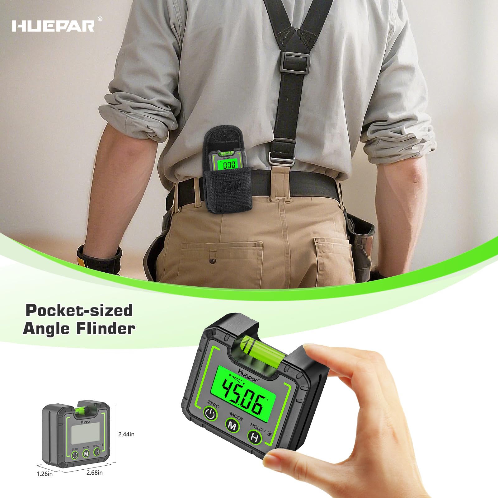 Huepar Digital Level Angle Gauge Mini Angle Finder Level Box with V-Groove Magnetic Base&Backlit LCD Bevel Gauge Inclinometer for Carpentry,Building, Automobile, Masonry - 0~360° Fast Measurement AG01 - Medaid International