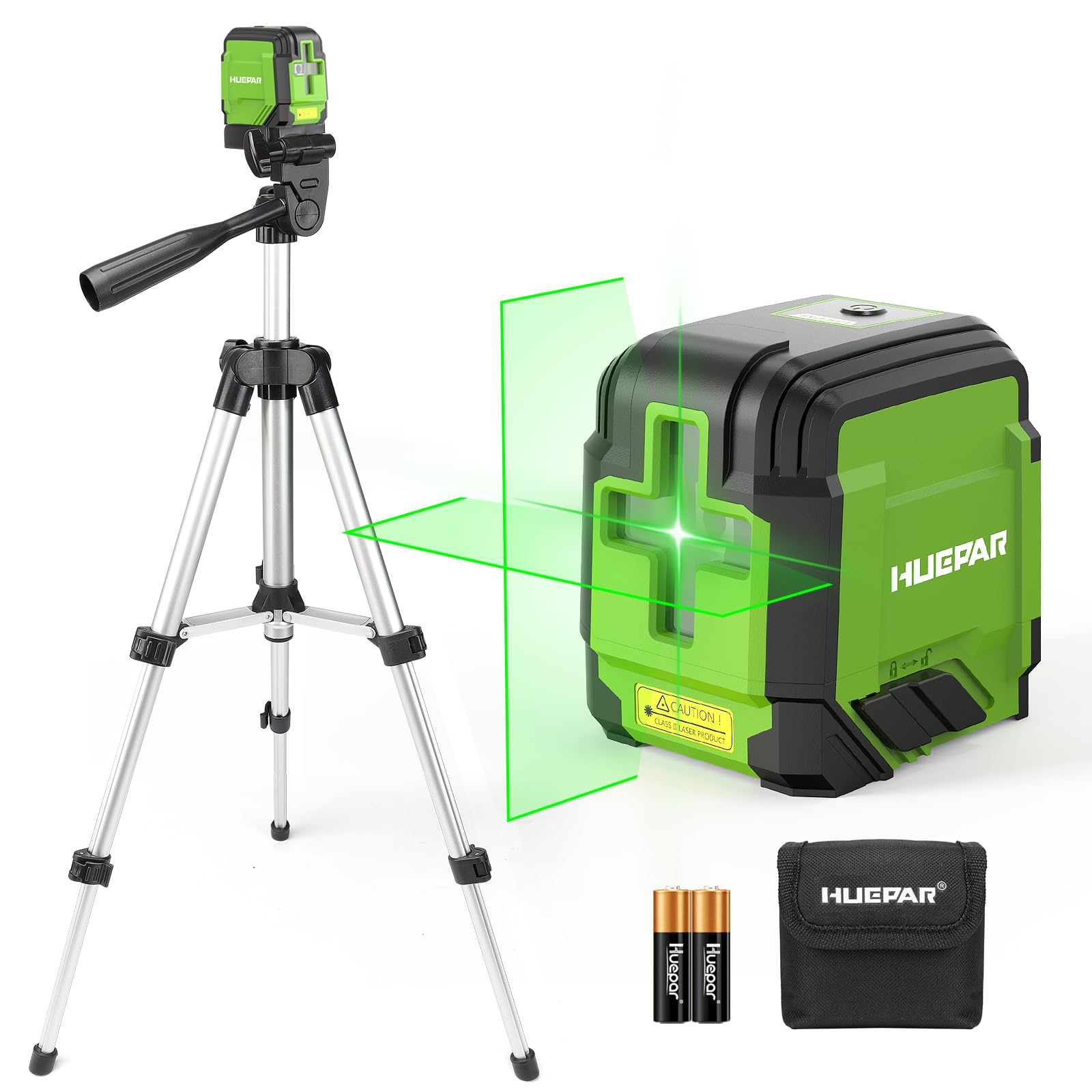 Laser Level with Tripod, HUEPAR 98Ft Self Leveling Laser Level Green Line Laser Cross Line Laser Leveler Tool for Picture Hanging, Tile, Home Renovation, Indoor Project, Battery&Carrying Bag Included - Medaid International