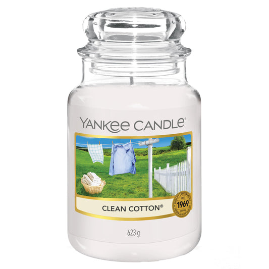 Yankee Candle Large Jar Scented Candle, Clean Cotton, Up to 150 Hours Burn Time - Medaid International