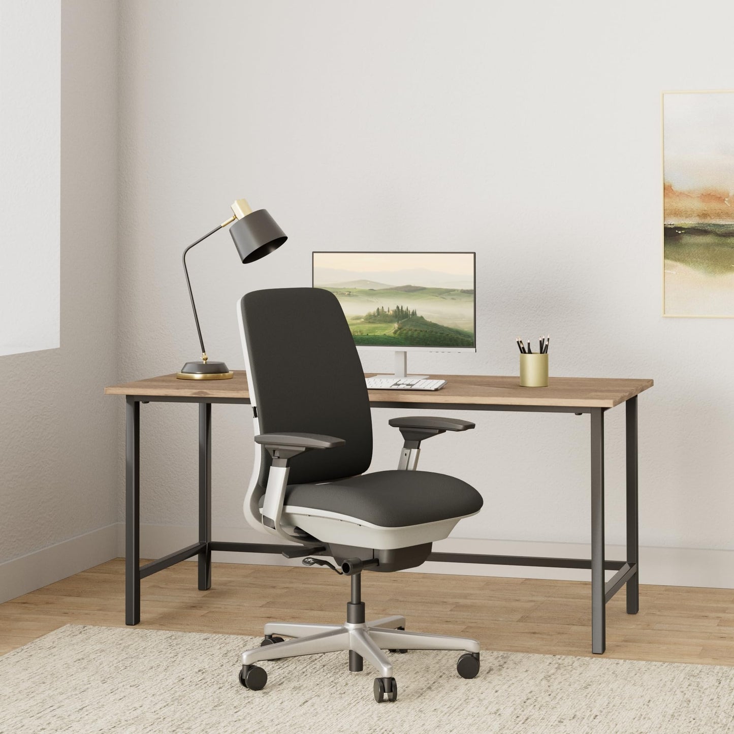 Steelcase Amia Chair with Platinum Base & Hard Floor Casters, Licorice - Medaid International