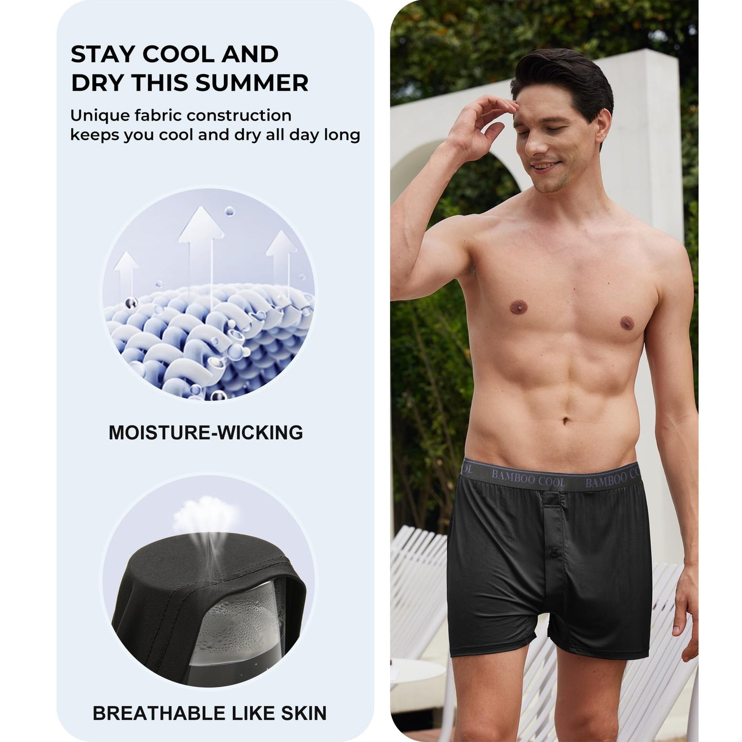 BAMBOO COOL Men's Silky Boxer Shorts,Soft and Breathable,Knit Underwear with Button Fly Pajamas Sleep Shorts 3 Pack - Medaid International