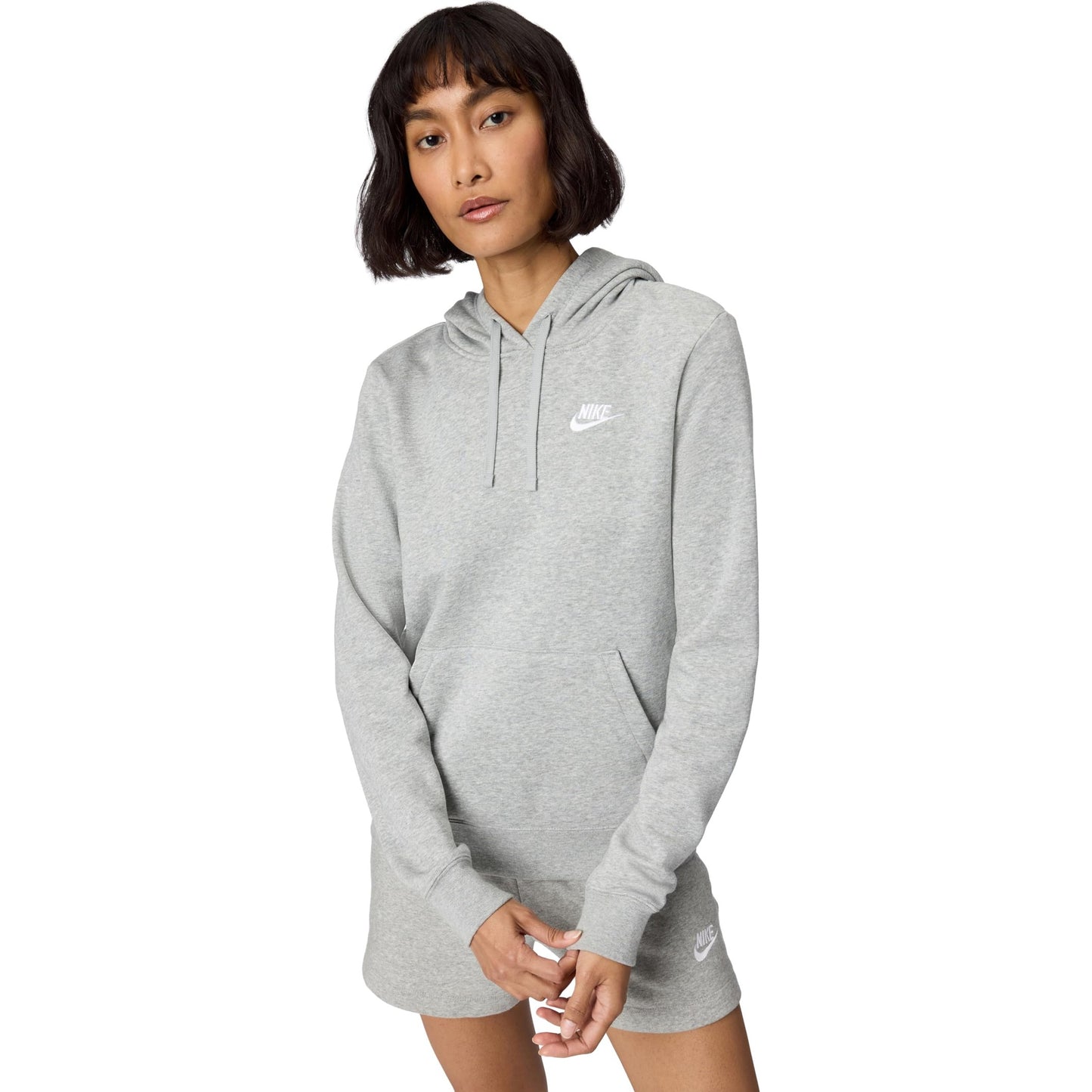 Nike Women's Sportswear Club Fleece Pullover Hoodie, Dark Grey Heather/White, Large - Medaid International