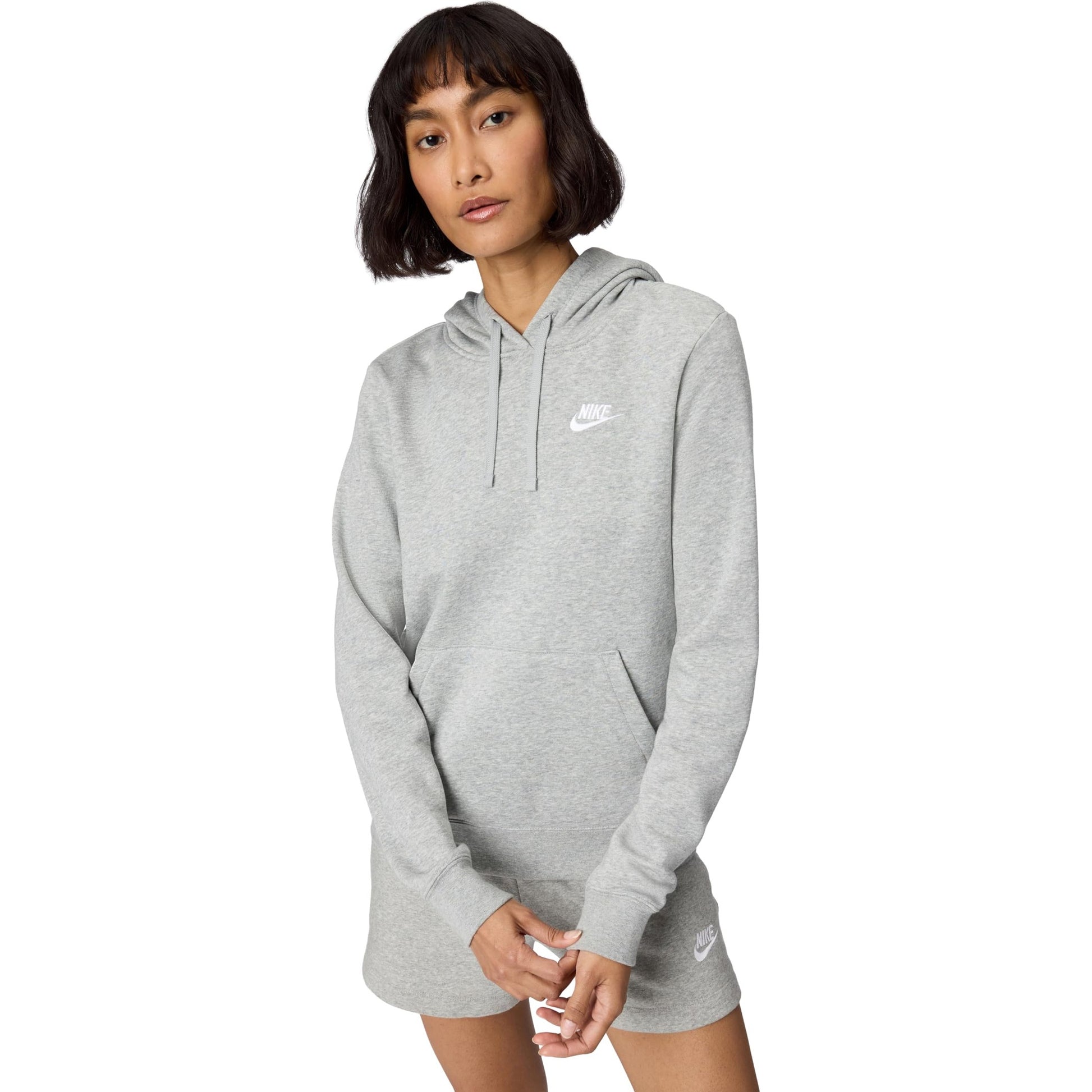 Nike Women's Sportswear Club Fleece Pullover Hoodie, Dark Grey Heather/White, Large - Medaid International