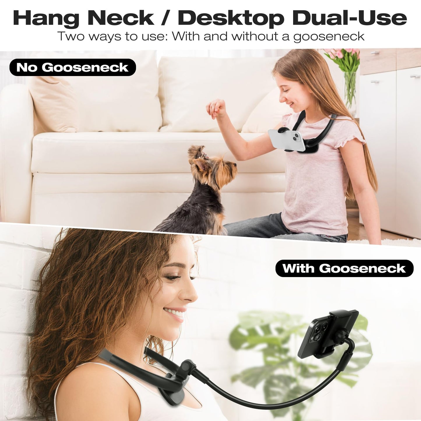 Cell Phone Stand, Neck Cell Phone Holder, Hand Free Flexible Gooseneck Phone Holder for Bed, Neck Phone Holder POV/Vlog Selfie Mount, Universal Multi-Functional Phone Stand for 4.7''-6.7'' Phone - Medaid International