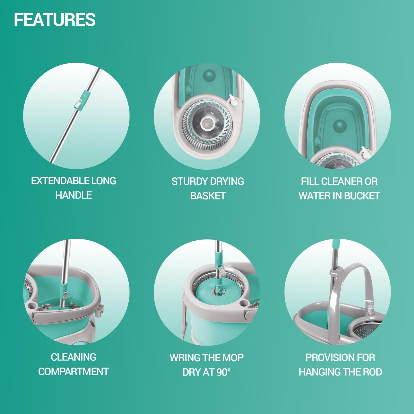 Spotzero by Milton Mop and Bucket with Wringer Set for Home, 360º Spin Mop and Bucket System with Microfiber Technology, Height Adjustable Handle, Kitchen Mop Floor Cleaning Prime Spin Mop - Medaid International