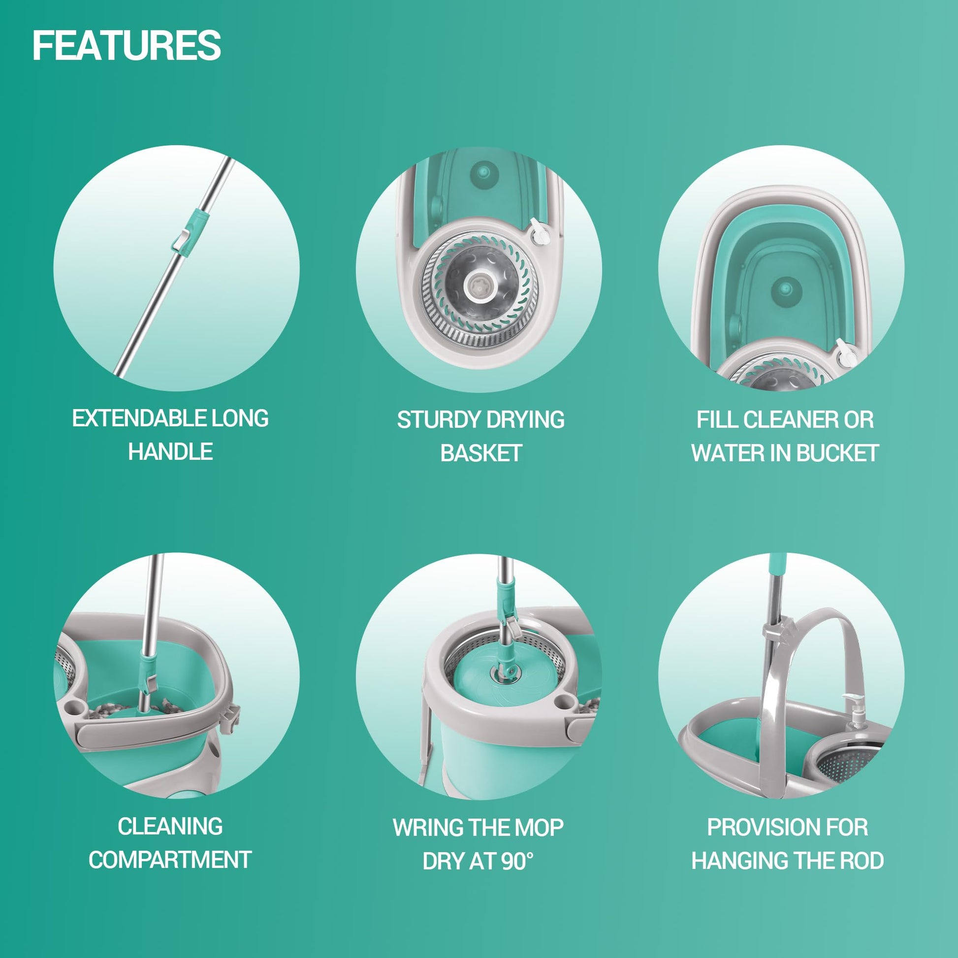 Spotzero by Milton Mop and Bucket with Wringer Set for Home, 360º Spin Mop and Bucket System with Microfiber Technology, Height Adjustable Handle, Kitchen Mop Floor Cleaning Prime Spin Mop - Medaid International