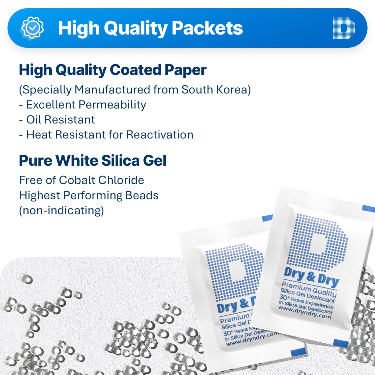 Dry & Dry 5 Gram [50 Packets] Silica Gel Packets Silica Gel Desiccants, Silica Gel Packs - Rechargeable (Food Safe) Silica Gel Packets, Silica Packets - Medaid International