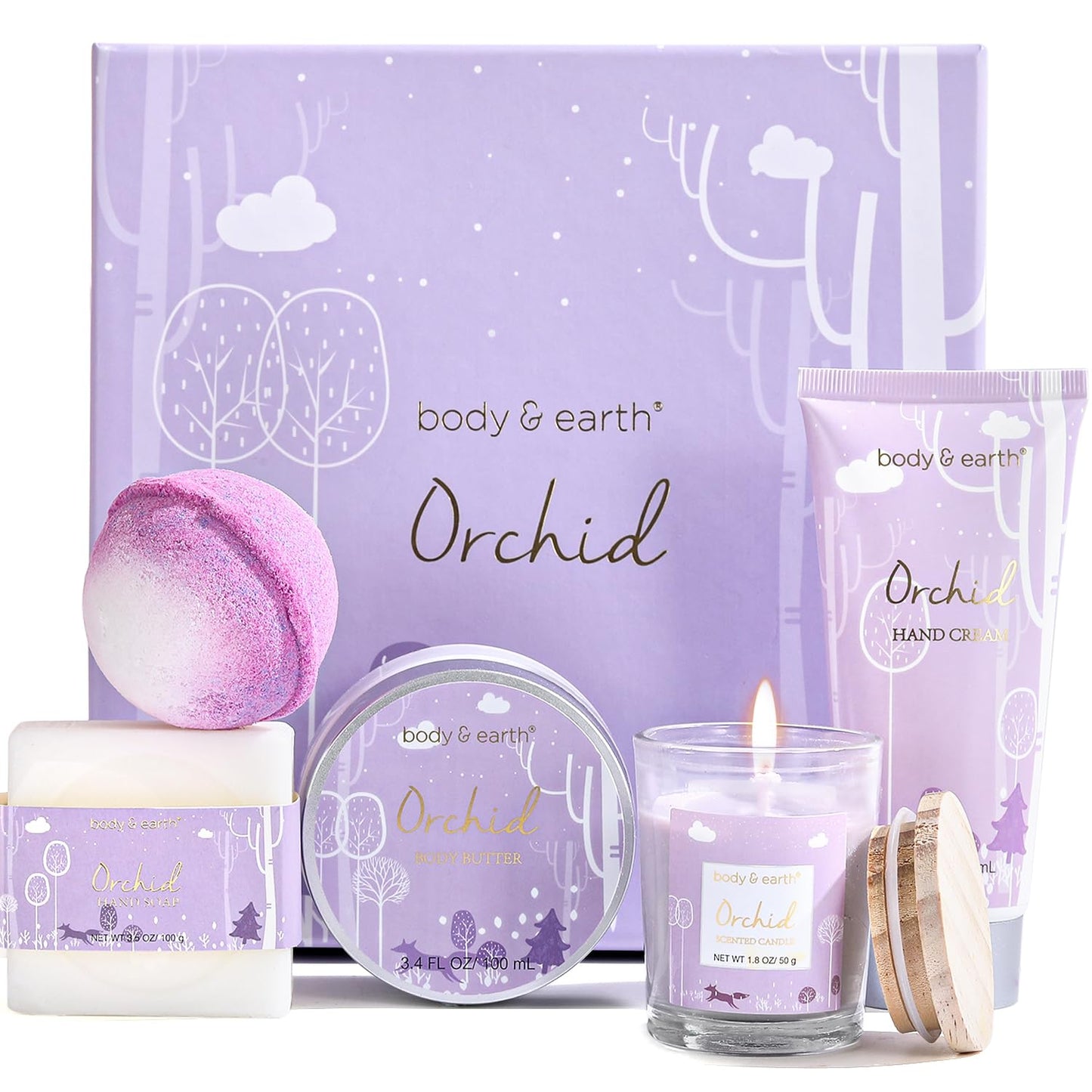 Spa Gifts for Women, Body & Earth 5 Pcs Gifts for Women Orchid Gift Sets, Bath and Body Womens Bath Gifts, Christmas Gift - Medaid International