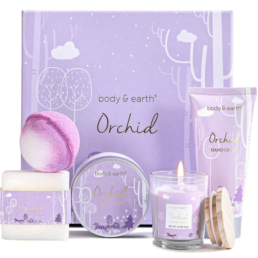 Spa Gifts for Women, Body & Earth 5 Pcs Gifts for Women Orchid Gift Sets, Bath and Body Womens Bath Gifts, Christmas Gift - Medaid International