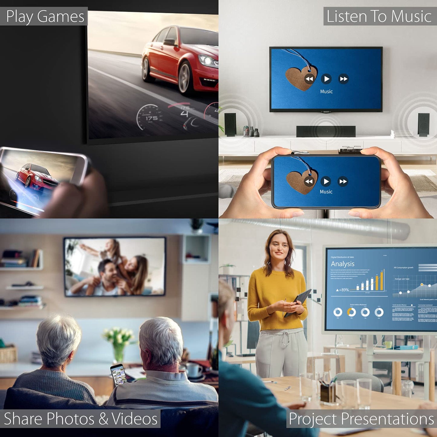 j5create ScreenCast HDMI Wireless Display Adapter Receiver - Mirror Phone, Tablet, Laptop to HDTV - Compatible with MiraCast, AirPlay, Android, Windows 10 PC, iOS, iPhone, Tablet (JVAW56) - Medaid International