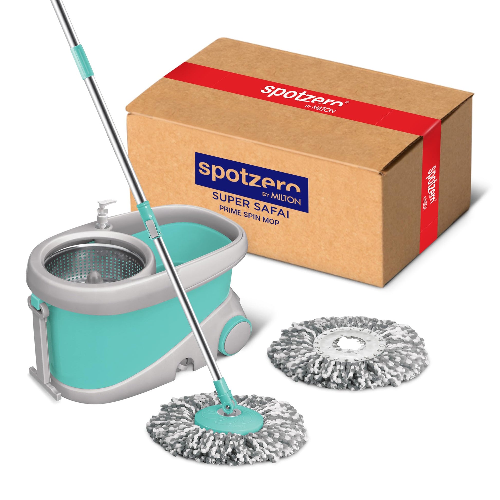 Spotzero by Milton Mop and Bucket with Wringer Set for Home, 360º Spin Mop and Bucket System with Microfiber Technology, Height Adjustable Handle, Kitchen Mop Floor Cleaning Prime Spin Mop - Medaid International
