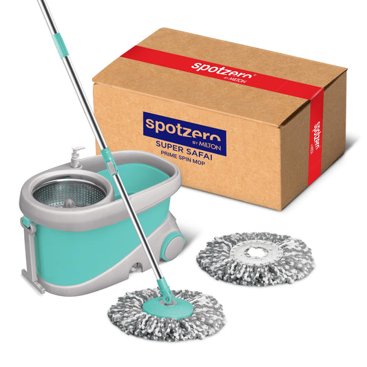 Spotzero by Milton Mop and Bucket with Wringer Set for Home, 360º Spin Mop and Bucket System with Microfiber Technology, Height Adjustable Handle, Kitchen Mop Floor Cleaning Prime Spin Mop - Medaid International