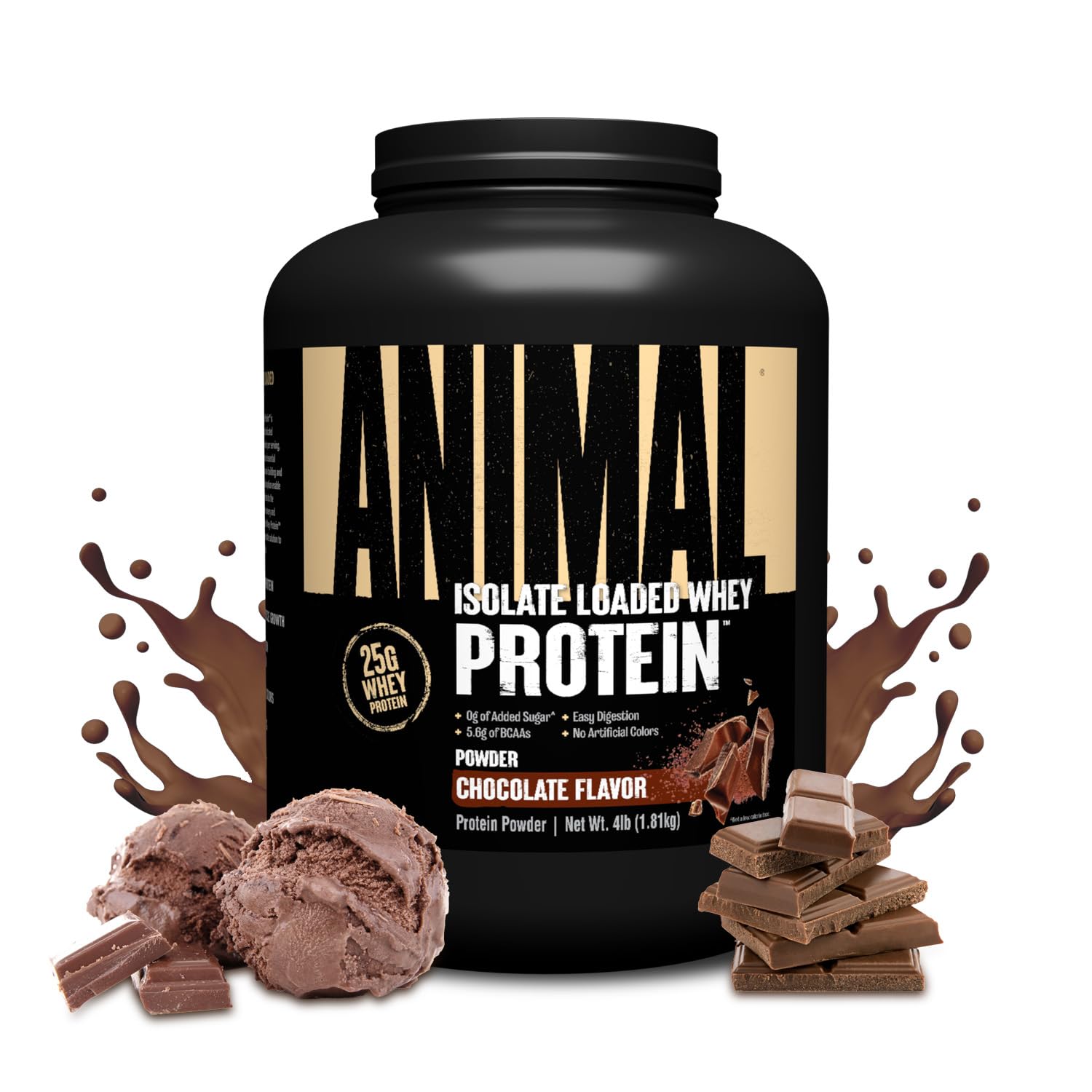 Animal Whey Isolate Protein Powder - Loaded for Pre & Post Workout Muscle Builder and Recovery with Digestive Enzymes for Men & Women - 25g Protein, Great Taste, Low Sugar - Chocolate 4 lbs - Medaid International