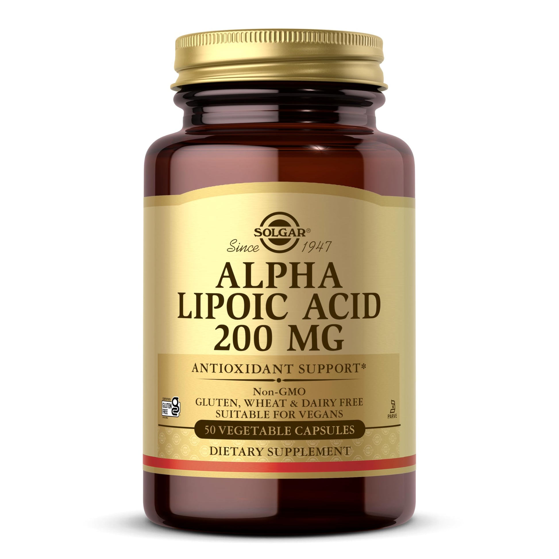 Solgar Alpha Lipoic Acid 200 mg, 50 Vegetable Capsules - Antioxidant Support - Helps to Recycle Glutathione, Vitamin C & E, CoQ-10 - Non-GMO, Vegan, Gluten Free, Dairy Free, Kosher - 50 Servings - Medaid International
