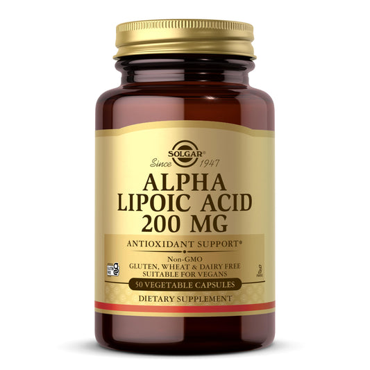Solgar Alpha Lipoic Acid 200 mg, 50 Vegetable Capsules - Antioxidant Support - Helps to Recycle Glutathione, Vitamin C & E, CoQ-10 - Non-GMO, Vegan, Gluten Free, Dairy Free, Kosher - 50 Servings - Medaid International