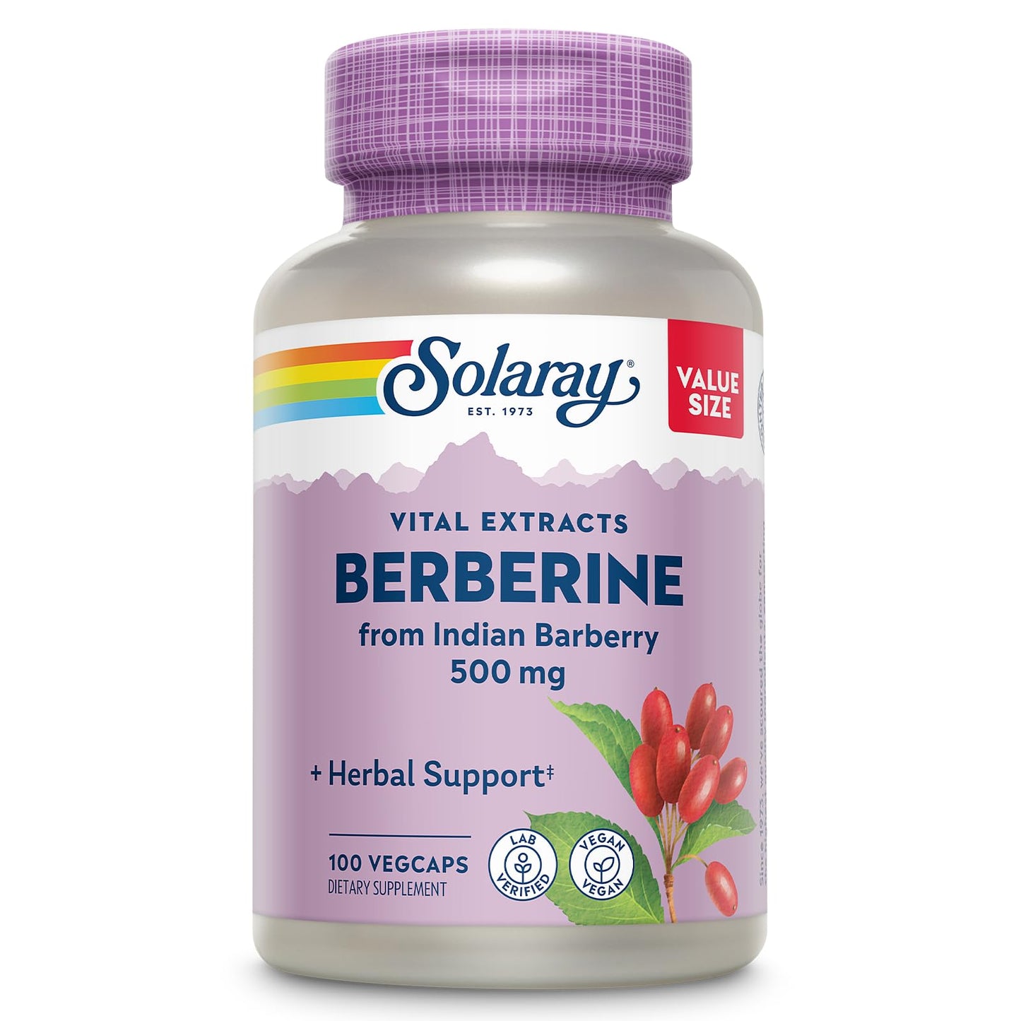 SOLARAY Berberine 500mg - Berberine Supplement for a Healthy, Active Lifestyle - with Berberine HCl from Indian Barberry - Vegan, Non-GMO, 60-Day Guarantee, Lab Verified - 100 Servings, 100 VegCaps - Medaid International