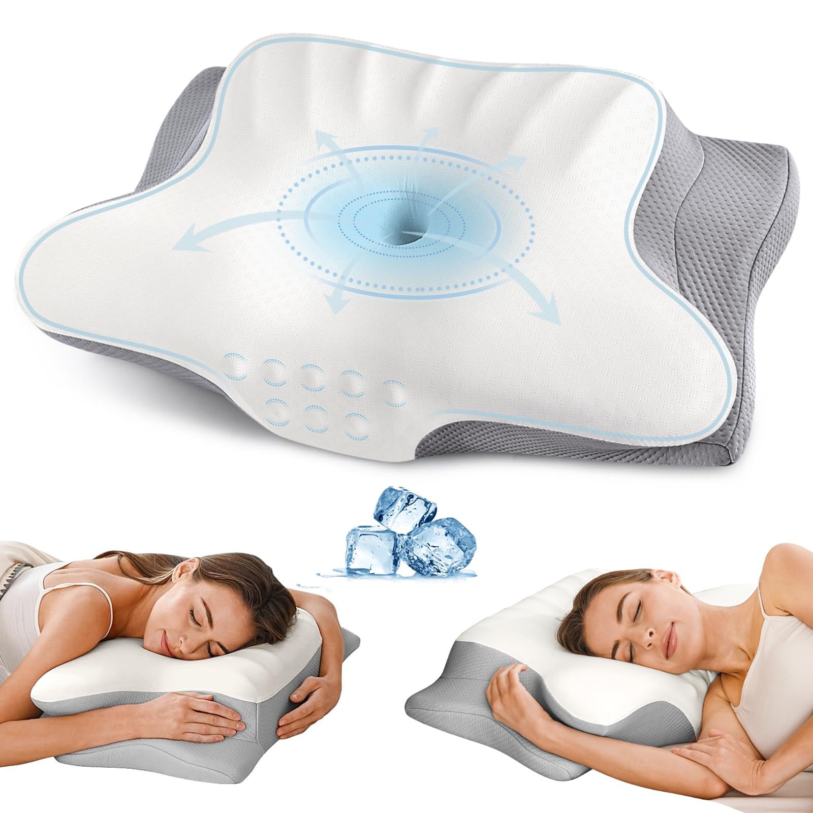 Cervical Neck Pillow for Pain Relief - Ergonomic Memory Foam Pillows for Sleeping, Cooling Side Sleeper Pillow for Neck Support, Contour Orthopedic Bed Pillow for Back Stomach Sleepers - Medaid International