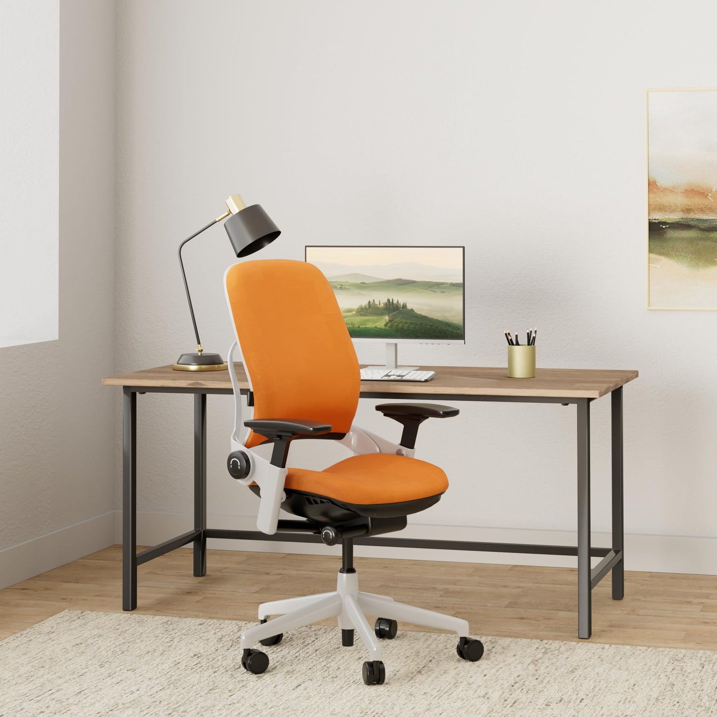 Steelcase Leap Office Chair - Ergonomic Work Chair with Wheels for Carpet Flooring - Work Chair Supports Unique Body Shape - with Natural Glide System & Liveback Technology - Tangerine Orange Fabric - Medaid International