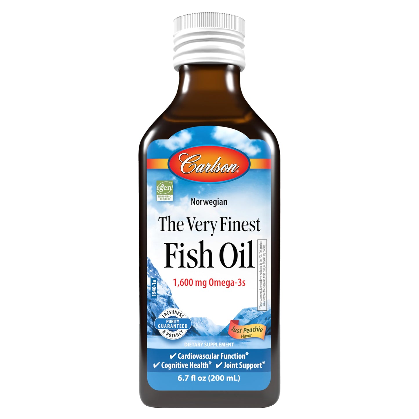 Carlson - The Very Finest Fish Oil, 1600 mg Omega-3s, Liquid Fish Oil Supplement, Norwegian Fish Oil, Wild-Caught, Sustainably Sourced Fish Oil Liquid, Just Peachie, 200 mL (6.7 Fl Oz) - Medaid International