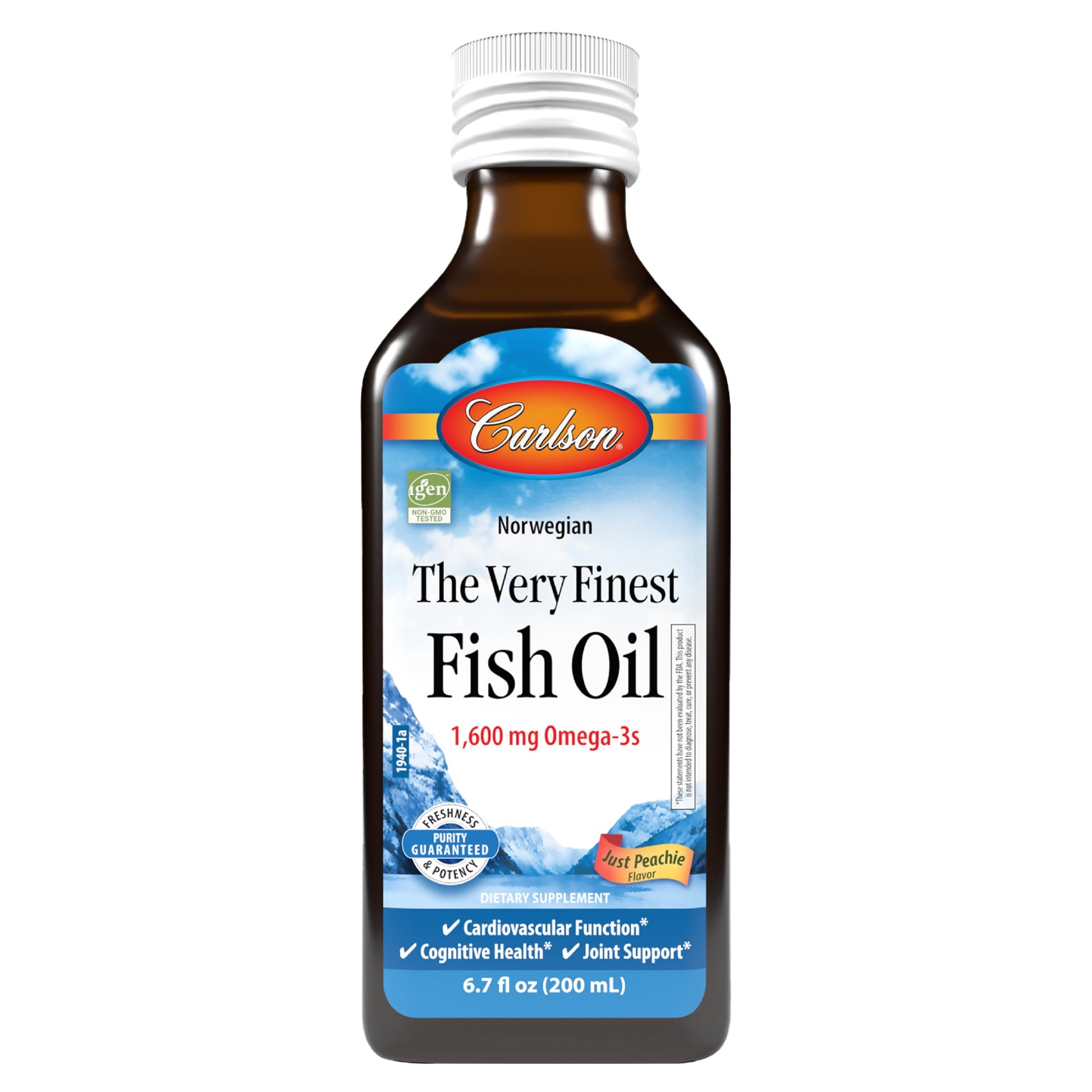 Carlson - The Very Finest Fish Oil, 1600 mg Omega-3s, Liquid Fish Oil Supplement, Norwegian Fish Oil, Wild-Caught, Sustainably Sourced Fish Oil Liquid, Just Peachie, 200 mL (6.7 Fl Oz) - Medaid International