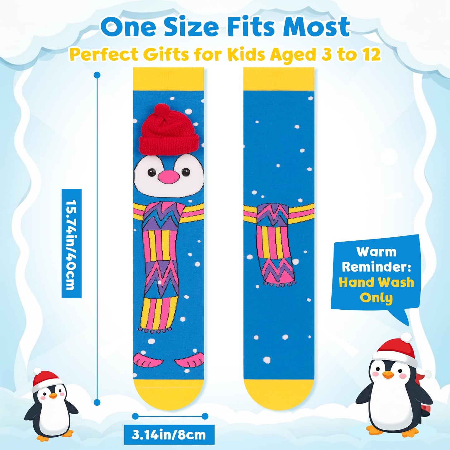 COZYMATE Crazy Socks for Kids - Funny Silly Knee High Animal Socks for 3-12 Years Boys Girls Crazy Sock Day Xmas Gifts (US, Age, 3 Years, 12 Years, Penguin) - Medaid International