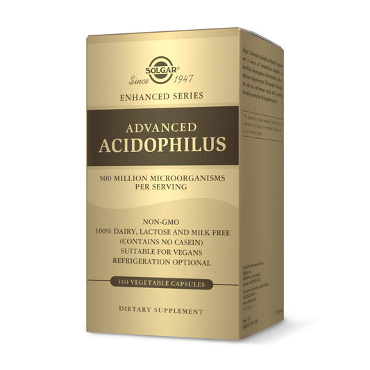 Solgar Advanced Acidophilus, 100 Vegetable Capsules - Supports Healthy Intestinal Flora - 500 Million Microorganisms Per Serving - Gluten & Dairy Free - Vegetarian - 100 Servings - Medaid International