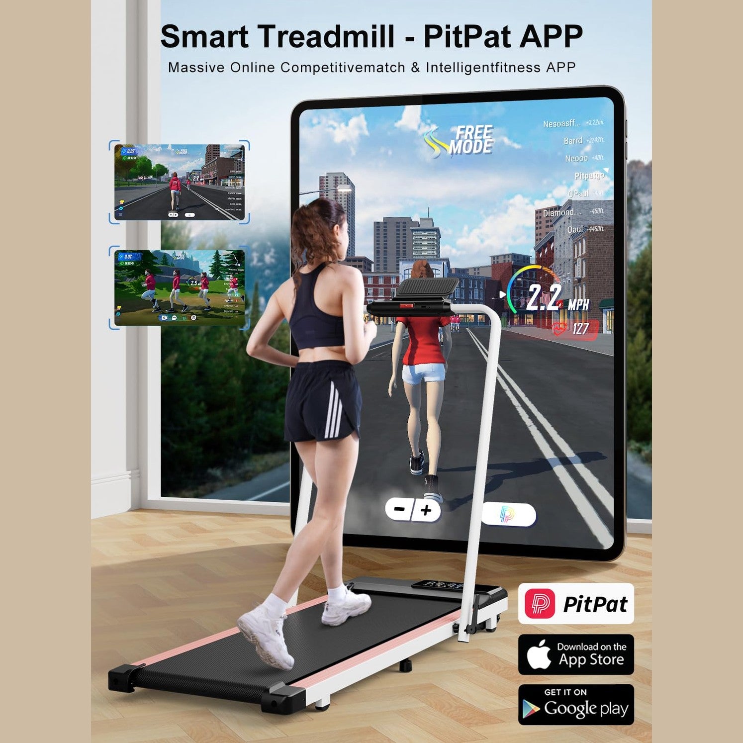 DeerRun 3 in 1 Walking Pad Treadmill, 300 Weight Capacity Foldable Treadmill, 3.0HP Low Noise Under Desk Treadmills for Home Office with Remote & APP - Medaid International