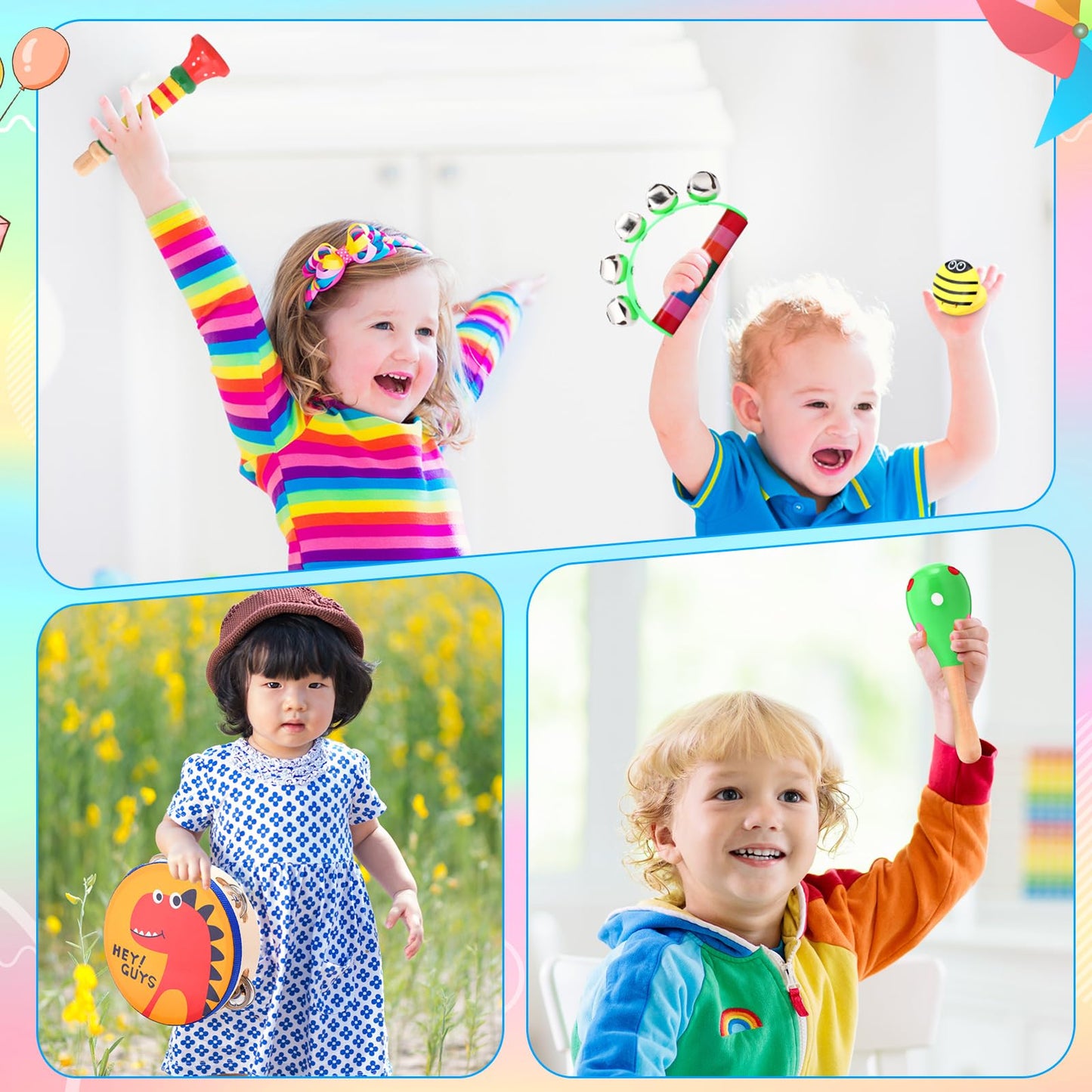 Halloscume 36 Pcs Shaker Musical Instruments for Kids Egg Shaker Wooden Trumpet Hand Held Tambourine Maracas Percussion Tambourine Drum Plastic Castanets for Preschool Early Music Learning Toy - Medaid International