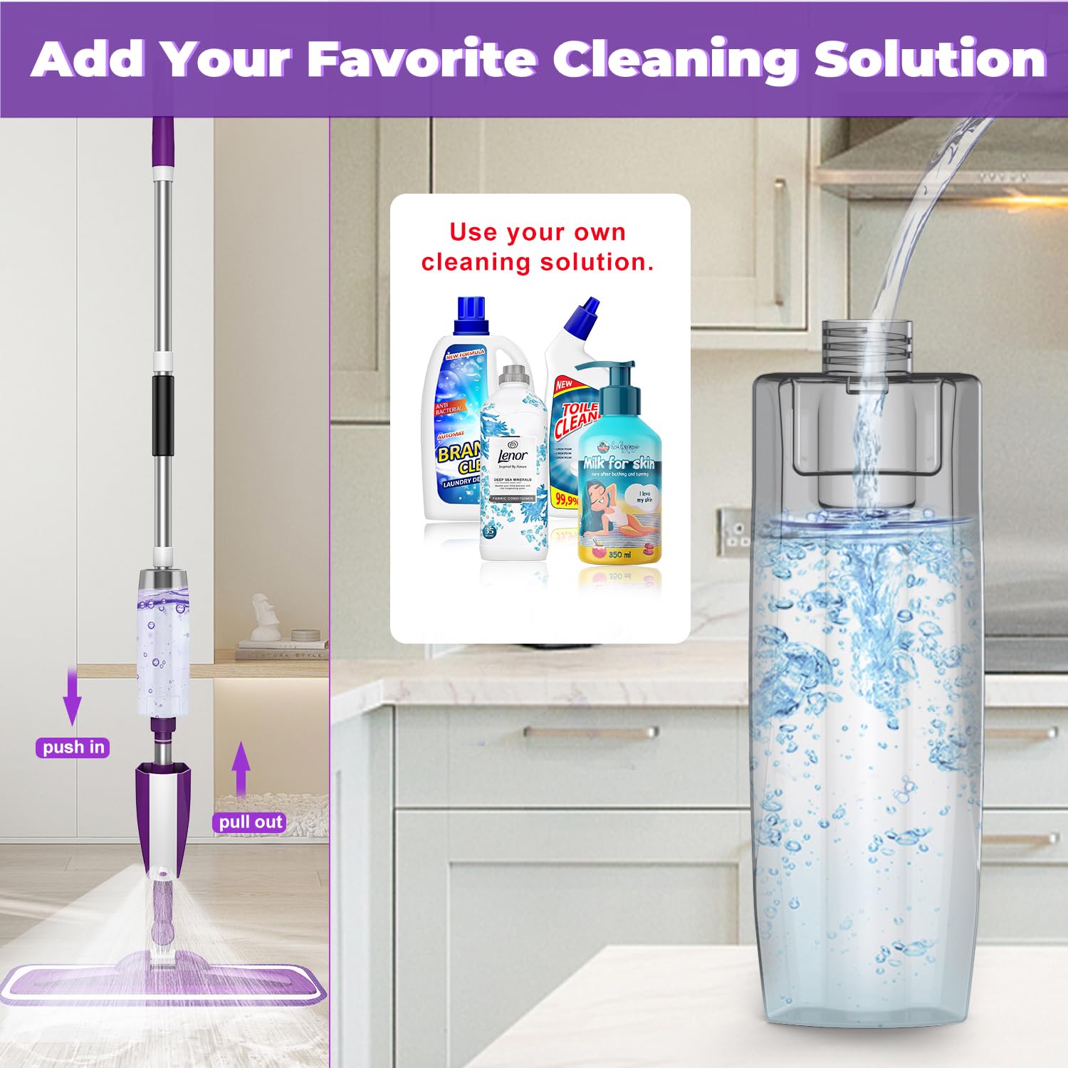 Microfiber Spray Mop for Floor Cleaning - Reusable Floor Mop with 3 Washable Pads, Refillable Bottle Flat Mop with Sprayer for Hardwood Laminate Wood Floor Cleaning - Medaid International