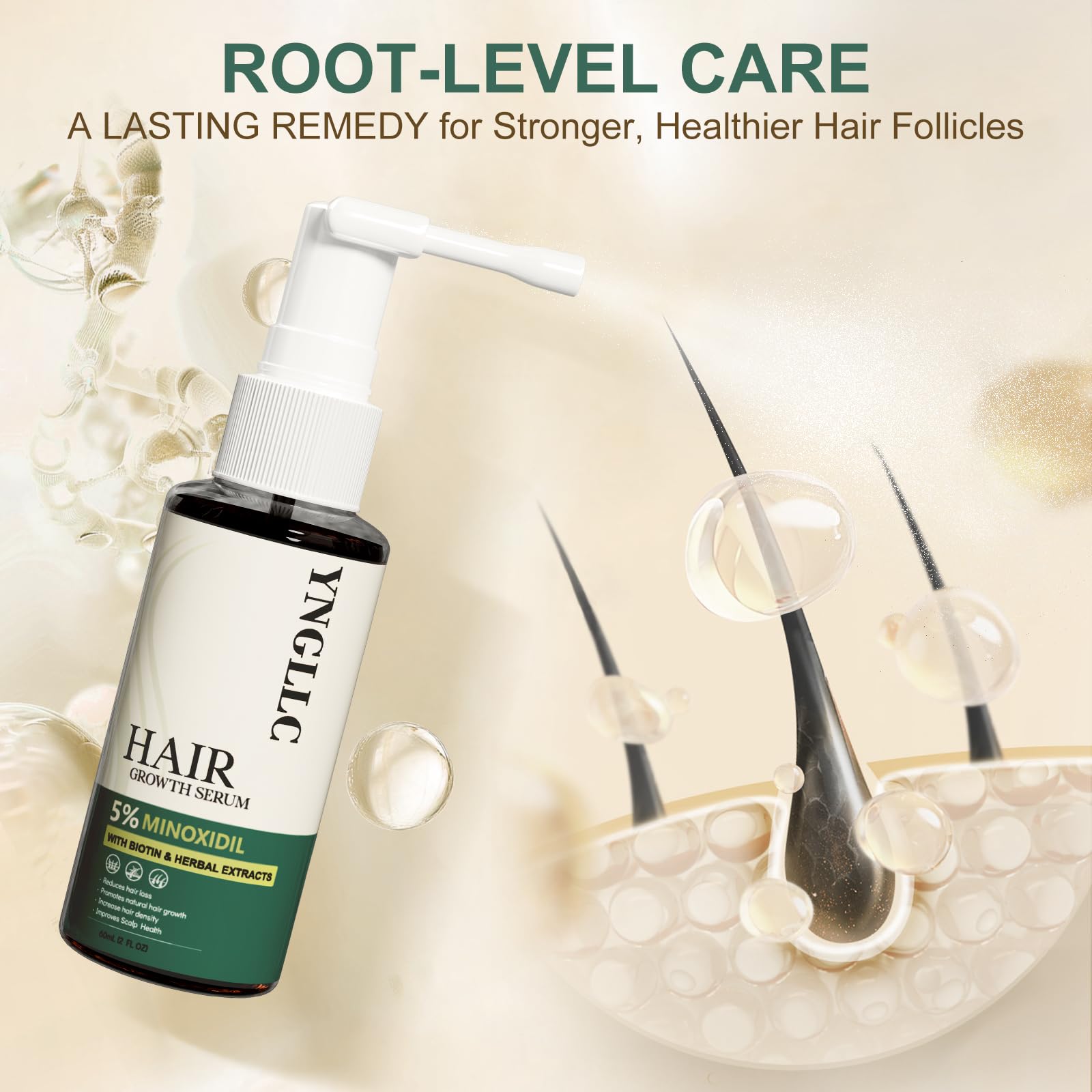 5% Minoxidil Hair Growth for Men and Women, Extra Strength Minoxidil Hair Loss Treatment Serum with Biotin & Herbal Extracts for Faster Thicker Stronger Hair Growth 60mL - Medaid International