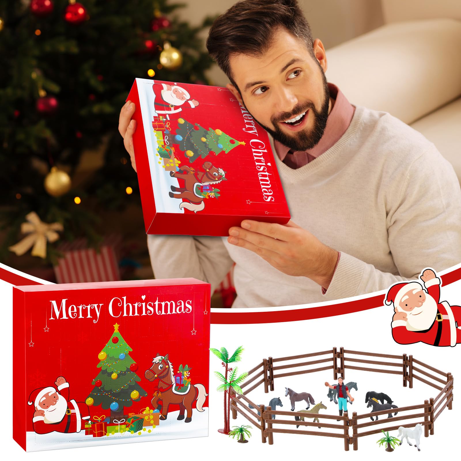Youyole 24 Days Horse Christmas Advent Calendar 2025 Equestrian Enthusiast Christmas Countdown Calendar Xmas Farm Animal Set with 18 Horse Figures and Accessories for Holiday Stocking Stuffers Gifts - Medaid International