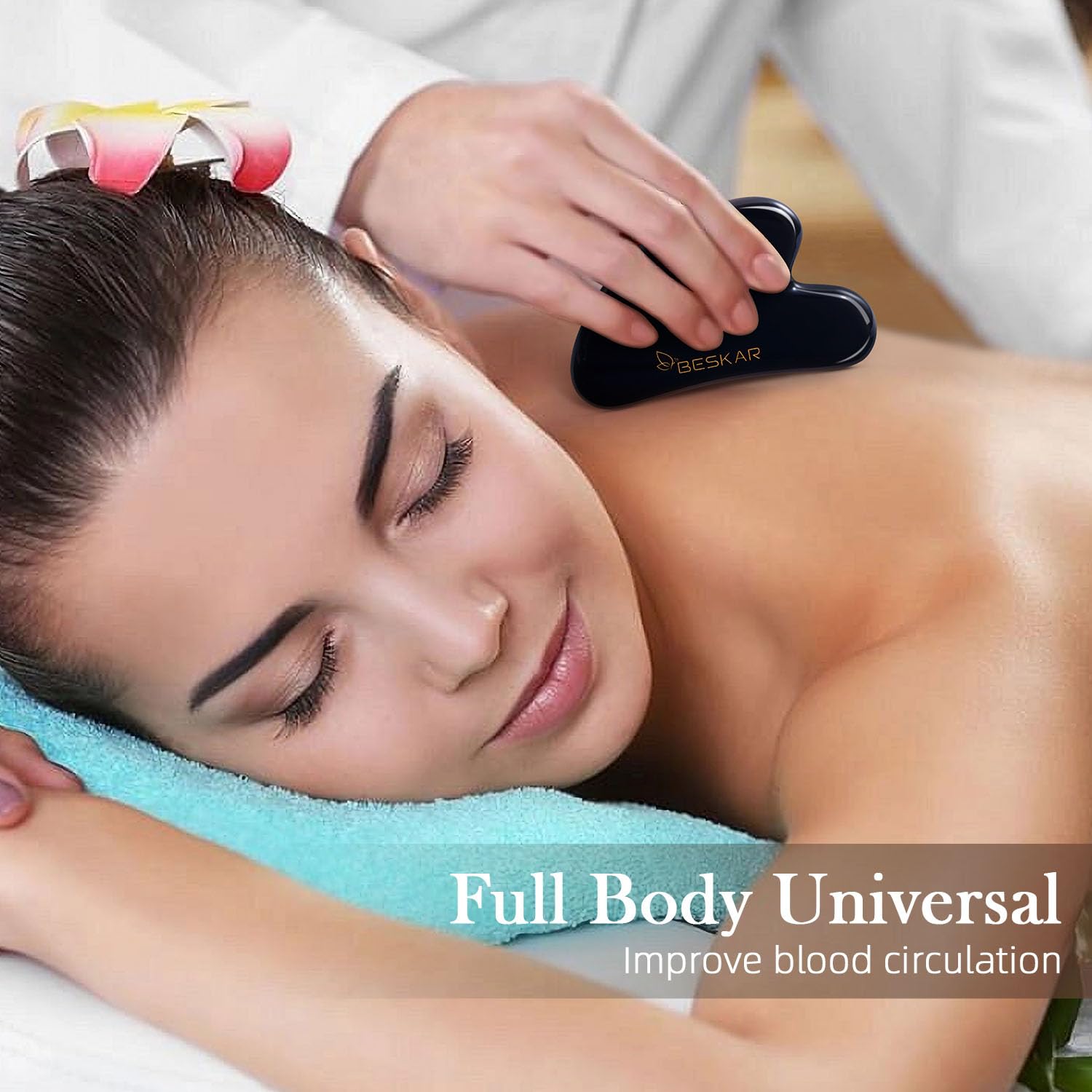 BESKAR Gua Sha Facial Tools, Natural Jade Stone Guasha Massager for Jawline Sculpting, Tighten Face Skin and Reduce Wrinkles, Face Eyes Body Neck Massage Tool, Skin Care Gift (Black) - Medaid International