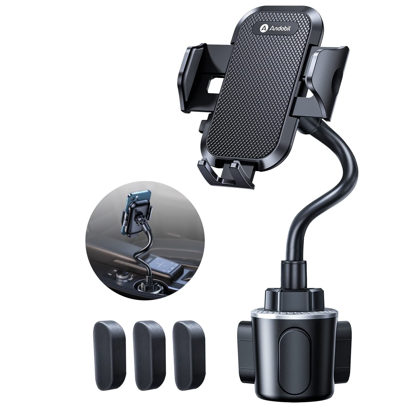 andobil Military-Grade Cup Phone Holder for Car/Truck, [2025 Enhanced] 13" 360° Adjustable Gooseneck w/Anti-Shake Car Mount, Universal Car Phone Holder for iPhone/Samsung/Pixel All 4.0-7.0" Devices - Medaid International