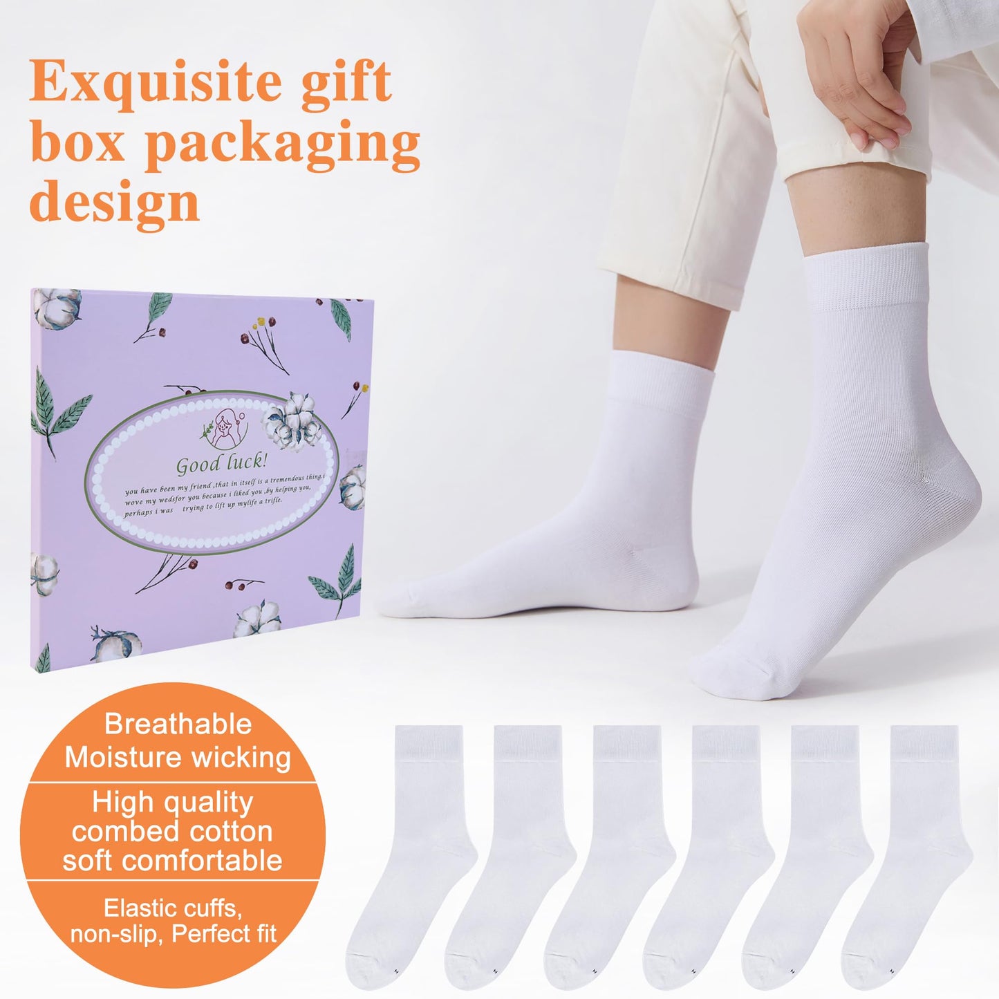 ATBITER Women's Thin Cotton Crew Socks - Soft Above Ankle Bootie Casual Dress Socks 6-Pairs With Gift Box‌ - Medaid International