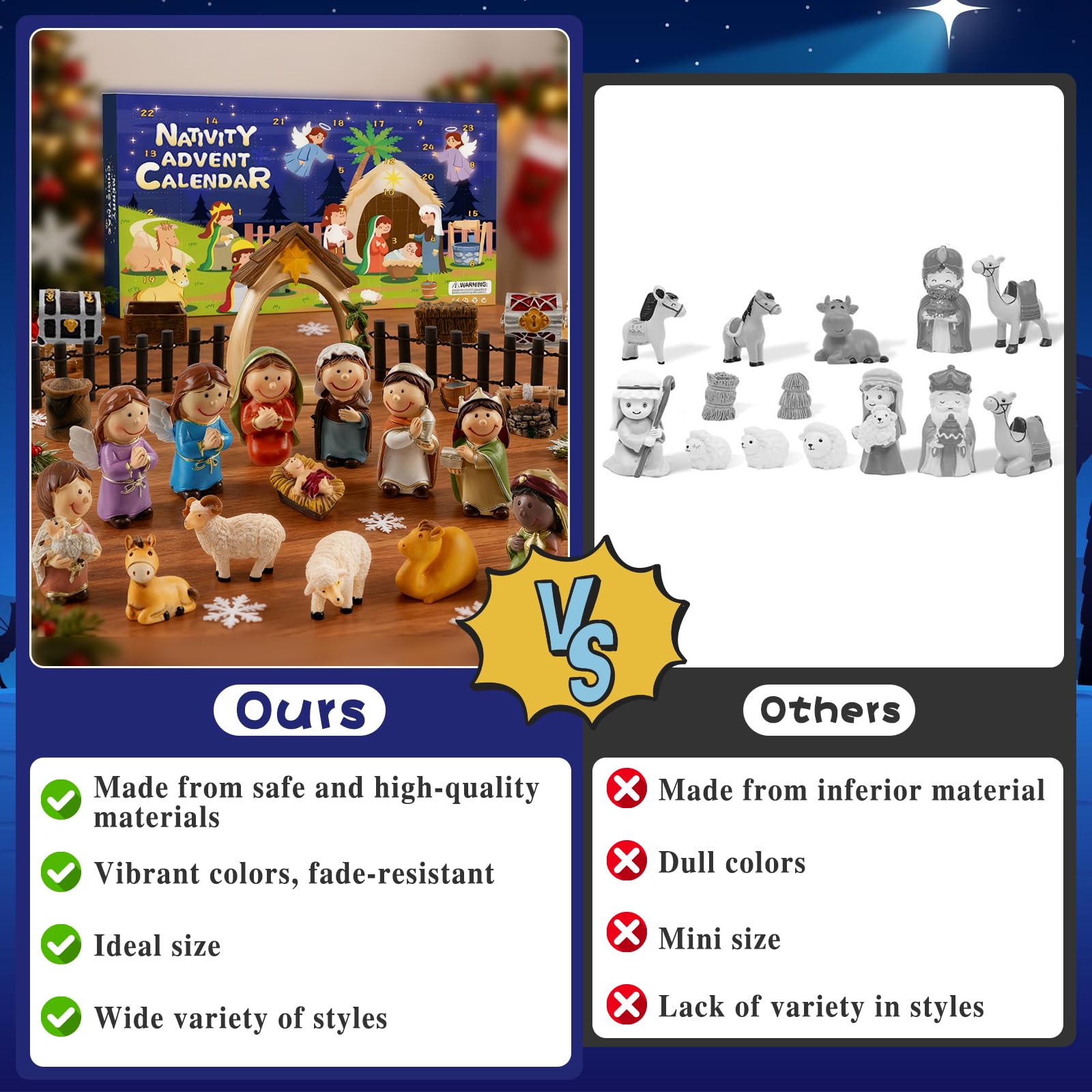 Nativity Advent Calendar 2025-24 Days of Nativity Scene Christmas Countdown Calendar Christian Religious Gifts for Kids Adult Women Men - Medaid International