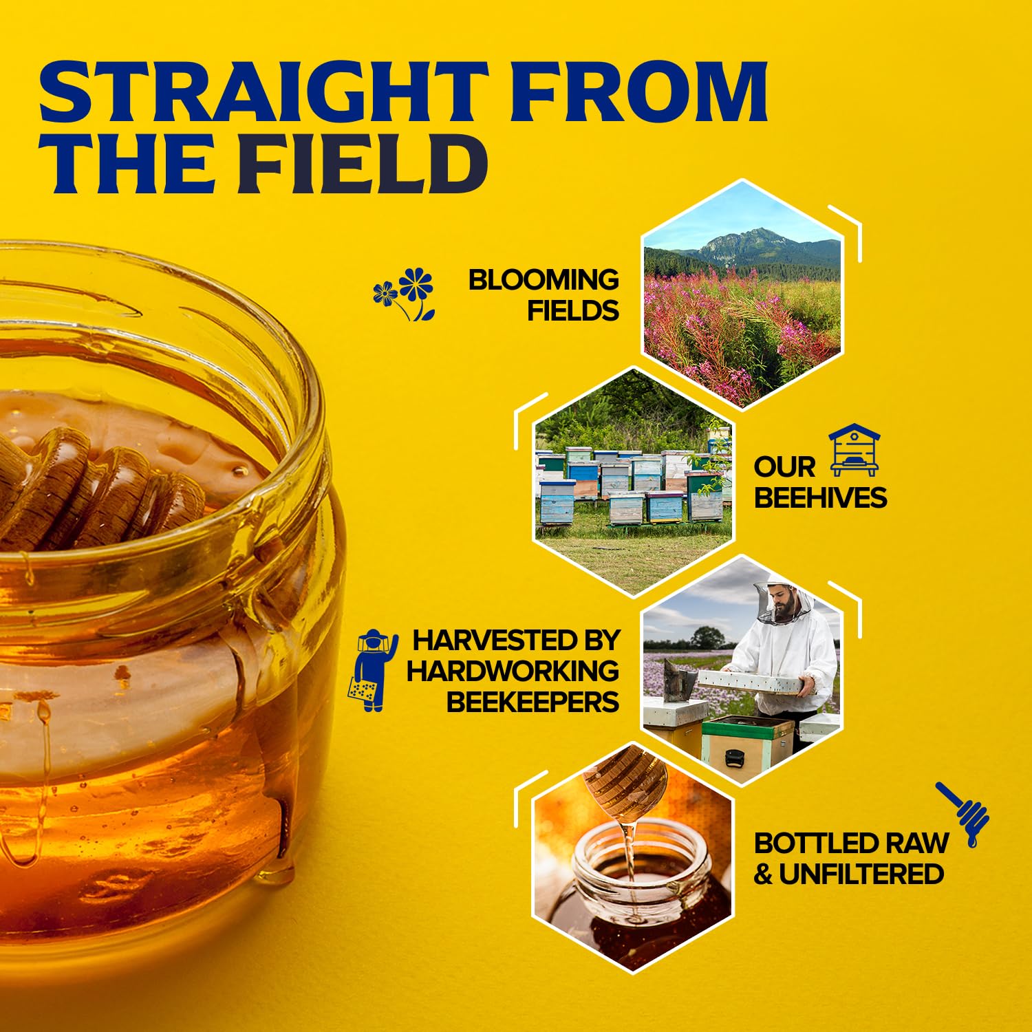 Fischer's 100% Pure, Raw & Unfiltered Honey, 40 oz – USA Made Honey – All-Natural Sweetener – Rich Flavor Profile, Packed with Nutrients - Medaid International