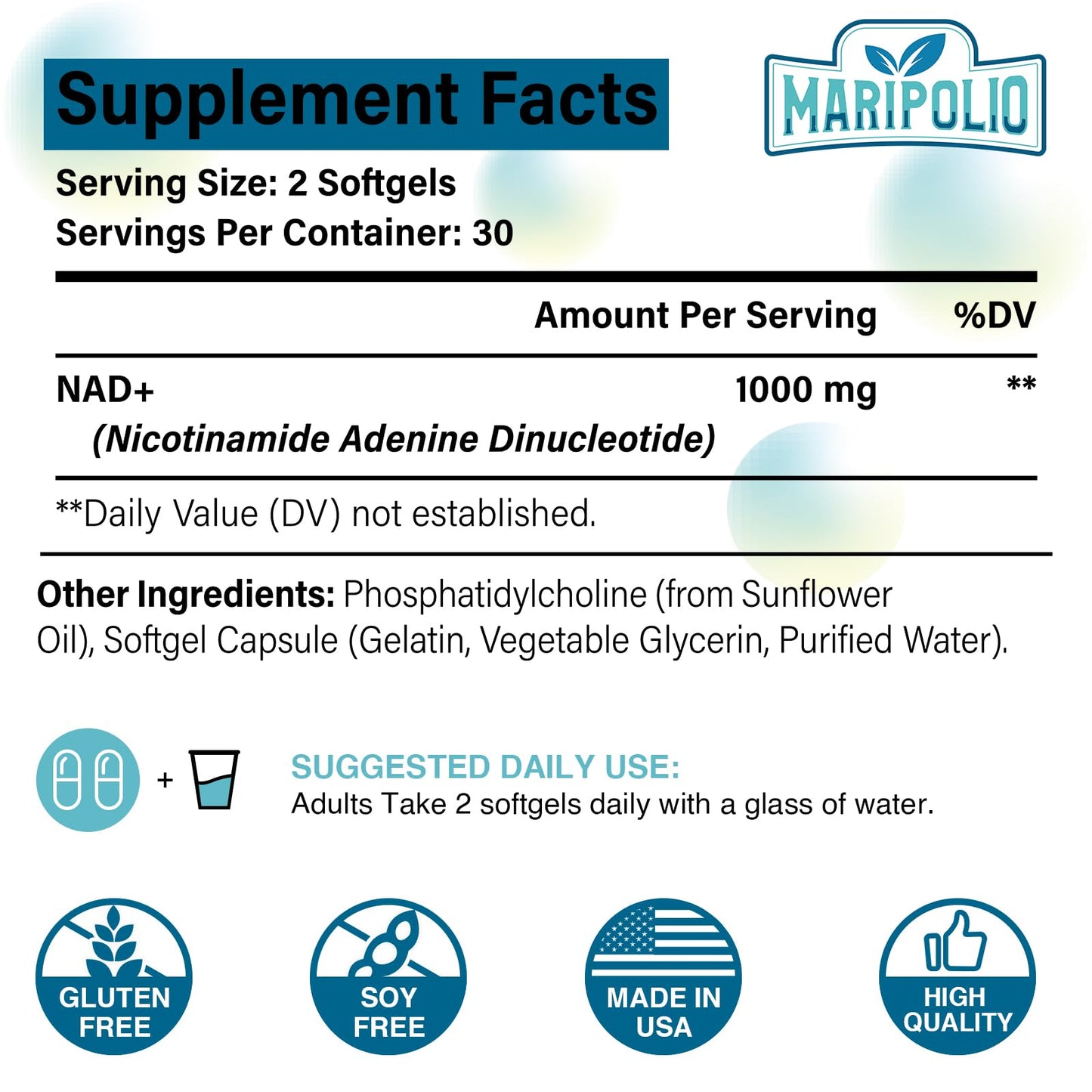 Liposomal NAD+ Supplement 1000 mg | Highest NAD Pontecy | Max Absorption | Pure NAD Supplement | Energy and DNA Repair, Aging Defense, Brain Function | 60 Softgels - Medaid International