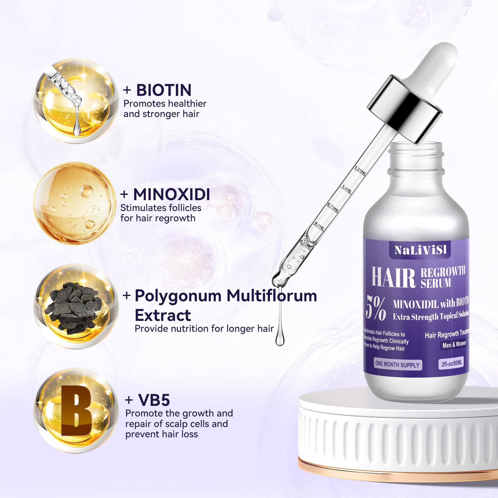 2 Pack 5% Minoxidil for Men Women Hair Growth Oil Regrowth Serum with Scalp Massager, Extra Strength Hair Loss Treatments Spray Foam, Beard Growth Kit - Hair Growth Products, - Medaid International