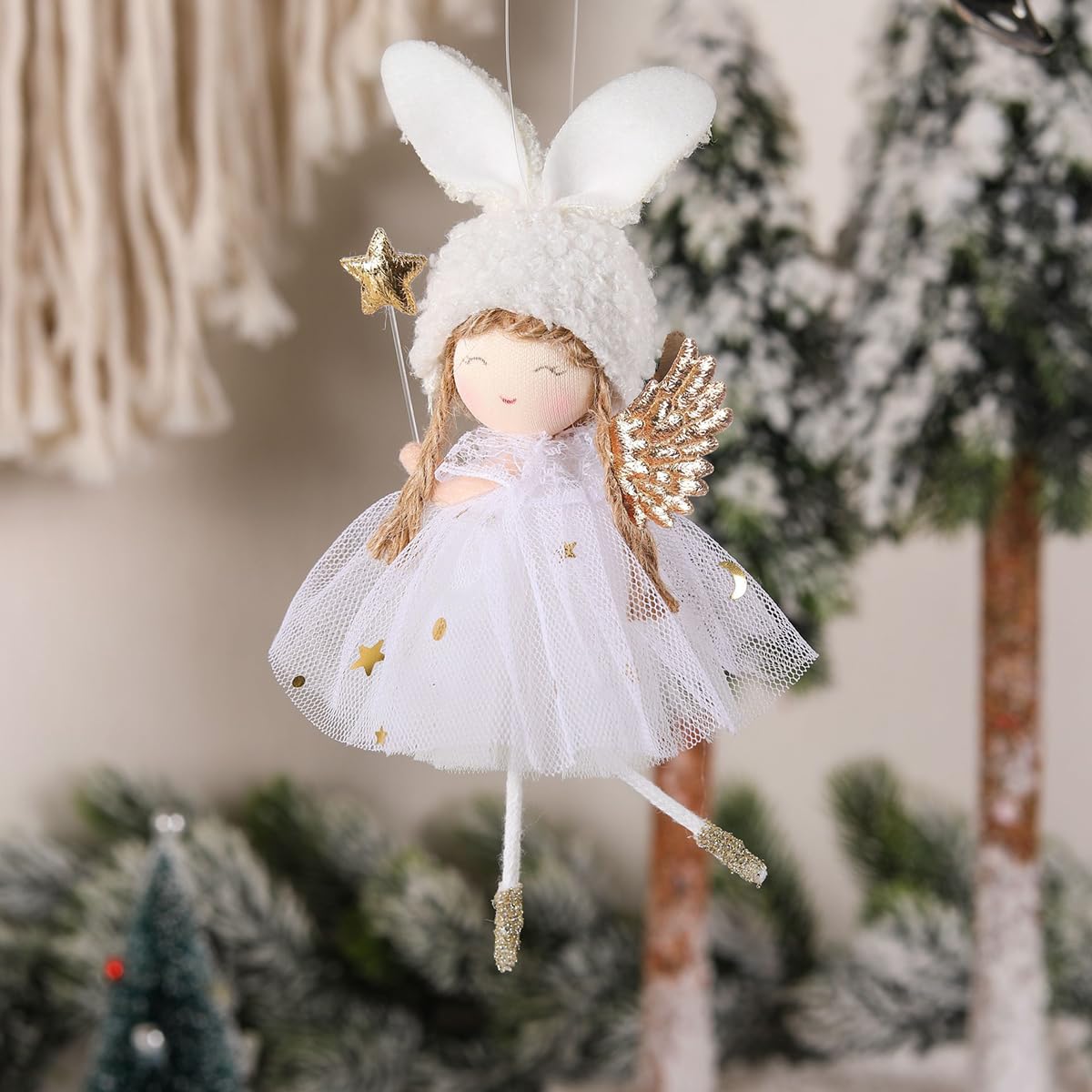 2 Pcs Merry Christmas Plush Angel Hanging Ornaments with Snowflake Glittering Wings Gauze Skirt Fluffy Decorations for Christmas Tree Fireplace and Holiday Display Xmas Indoor Party Supplies 6 Inch - Medaid International