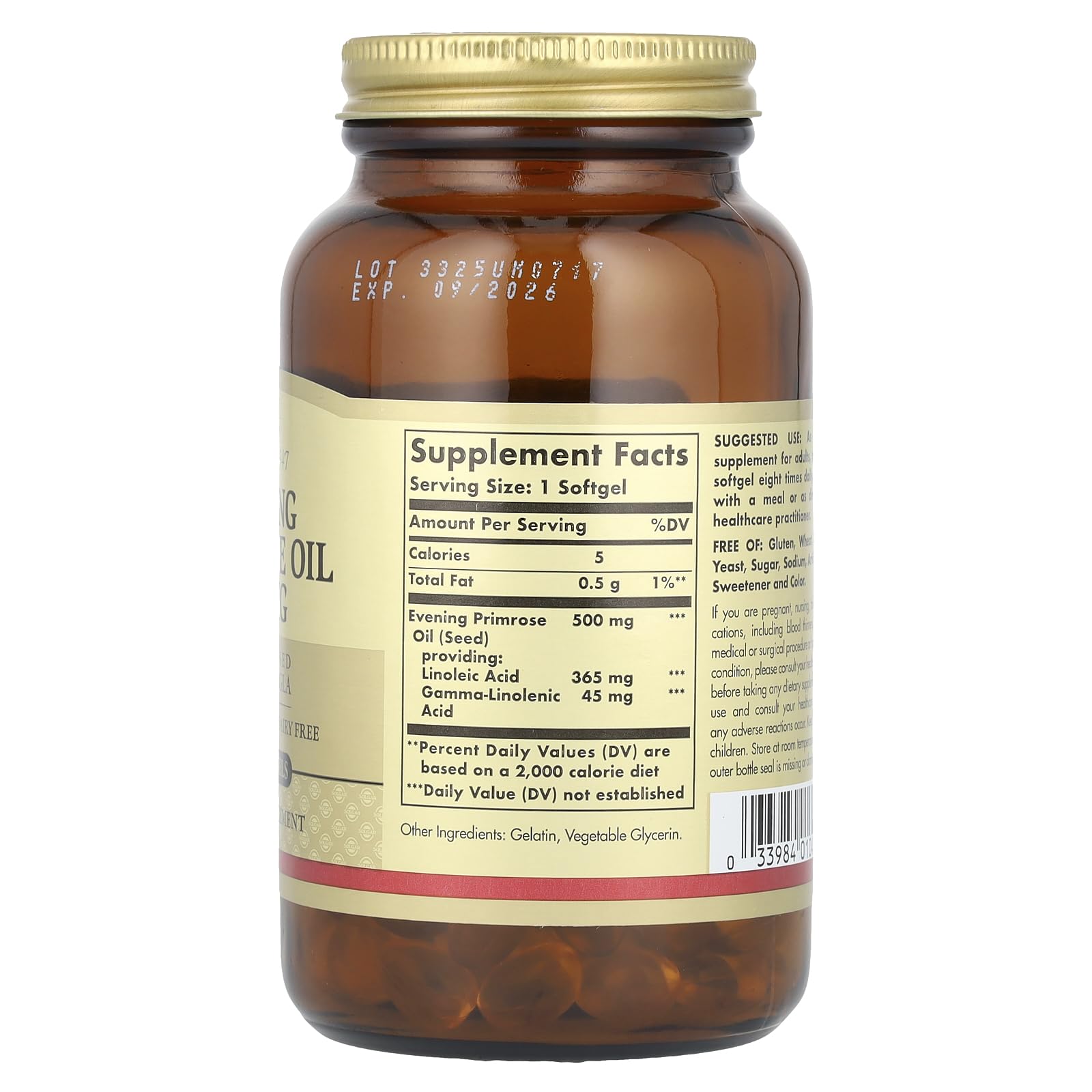 Solgar Evening Primrose Oil 500 mg, 180 Softgels - Promotes Healthy Skin & Cardiovascular Health - Nutritional Support for Women - Gluten Free, Dairy Free - 180 Servings - Medaid International