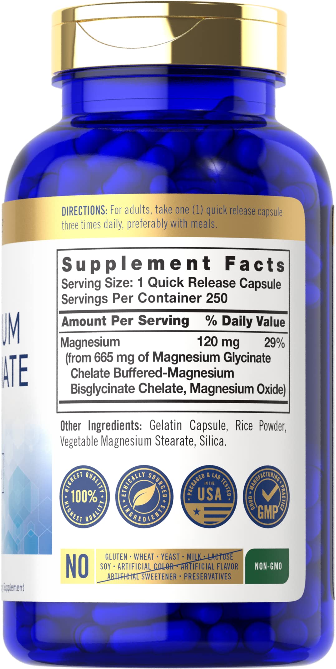 Carlyle Buffered Magnesium Bisglycinate 665 mg | 250 Capsules | Chelated Essential Mineral | Non-GMO and Gluten Free Supplement - Medaid International