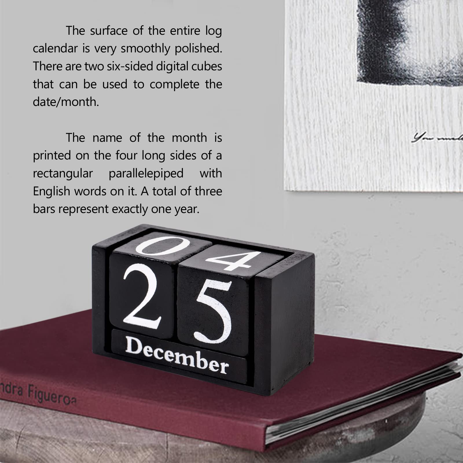 Notakia Wooden Gaobei Desk Blocks Calendar Perpetual Block Month Date Display (Black Small) - Medaid International