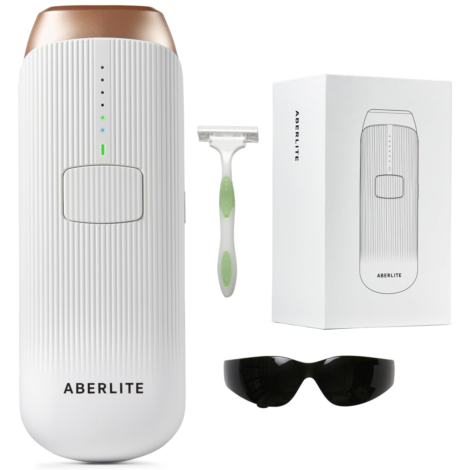 Aberlite Luxe - IPL Laser Hair Removal Device for Women & Men - Painless w/Sapphire Cooling, Double Pulse, Auto Scan, 4 Modes, 5 Intensity Levels - At Home Intense Pulsed Light (IPL) System (White) - Medaid International