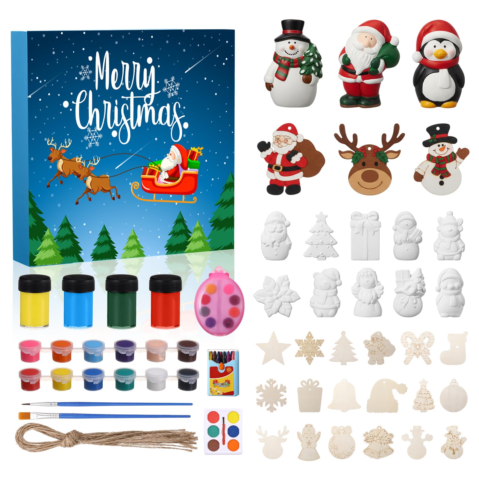 Roowest 2025 Craft Advent Calendar 24 Days Christmas Countdown Calendar 3D Unpainted Ceramic Figurines and DIY Wooden Art Crafts Painting Kit for Xmas Holiday Stocking Stuffers Party Favor Gifts - Medaid International