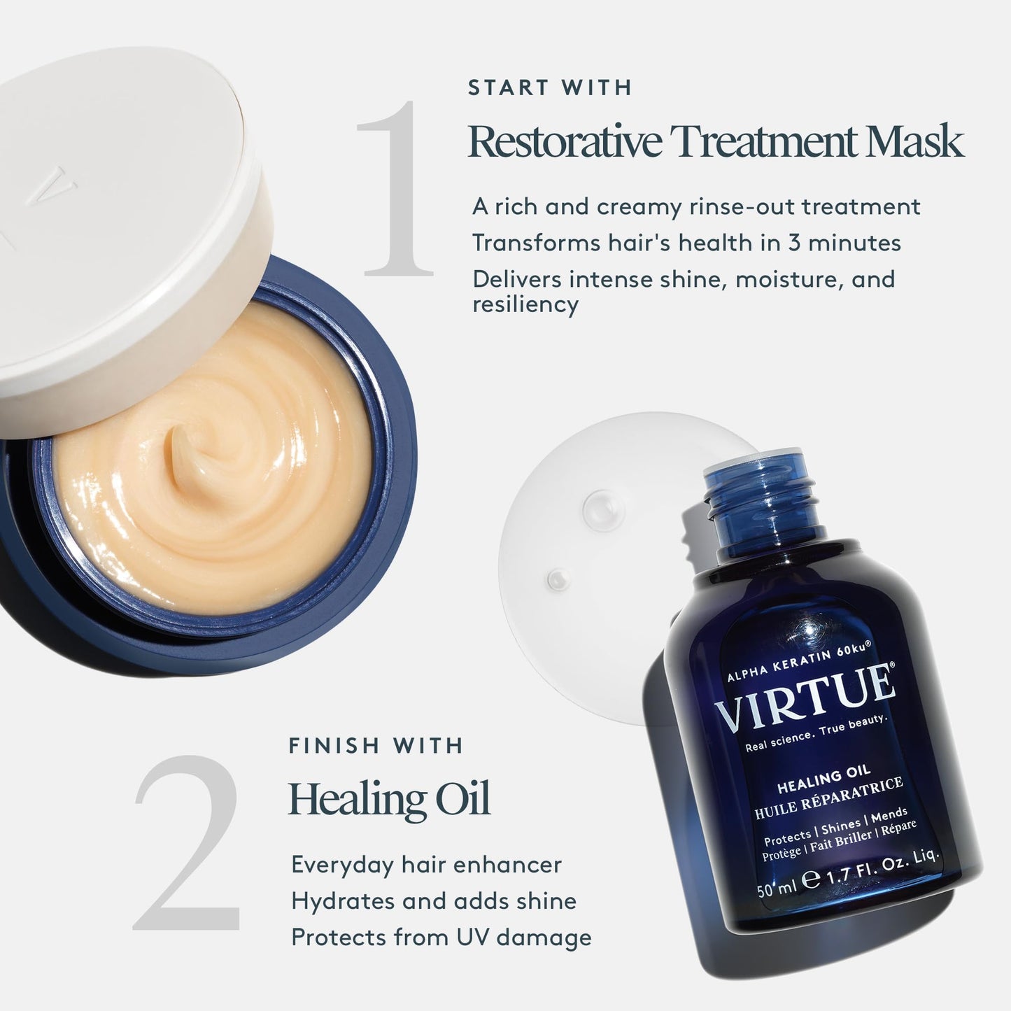 VIRTUE Restorative Hair Mask Treatment for Damaged Hair with Keratin and Baobab Seed Oil, Safe for All Hair Types, Color Safe - Medaid International